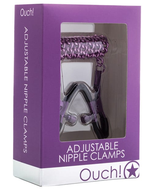 Shots America Shots Ouch Adjustable Nipple Clamps with Chain Purple Kink &amp; BDSM