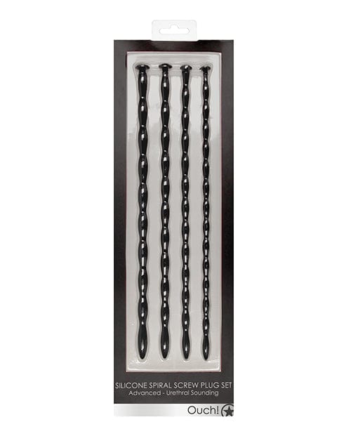 Shots America Shots Ouch Advanced Urethral Sounding Silicone Spiral Plug Set - Black Kink &amp; BDSM