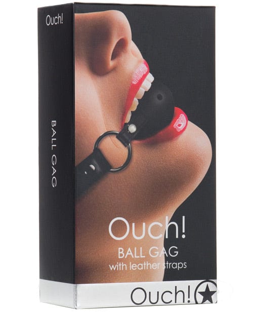 Shots Ouch Ball Gag with Leather Straps - Black