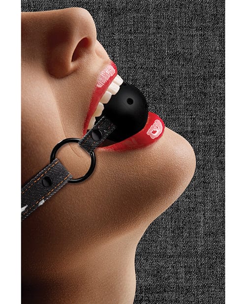 Shots America Shots Ouch Breathable Ball Gag with Denim Straps Kink &amp; BDSM