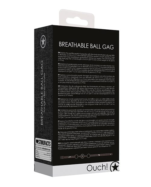 Shots America Shots Ouch Breathable Ball Gag with Denim Straps Kink &amp; BDSM
