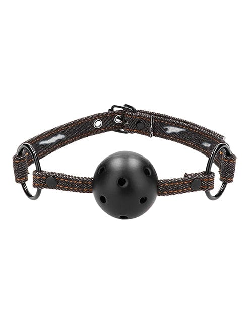 Shots America Shots Ouch Breathable Ball Gag with Denim Straps Kink &amp; BDSM