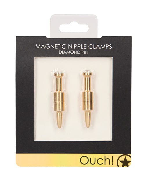 Shots America Shots Ouch Diamond Pin Magnetic Nipple Clamps Gold Kink &amp; BDSM