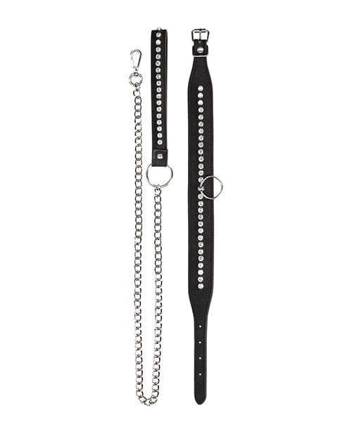 Shots America Shots Ouch Diamond Studded Collar with Leash - Black Kink &amp; BDSM