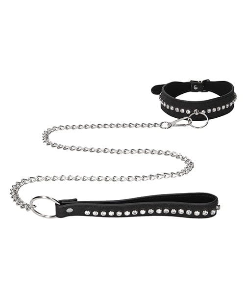 Shots America Shots Ouch Diamond Studded Collar with Leash - Black Kink & BDSM