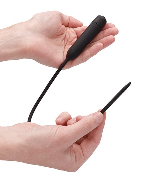 Shots America Shots Ouch Extra Long Urethral Sounding Silicone Vibrating Bullet Plug - Black Kink &amp; BDSM