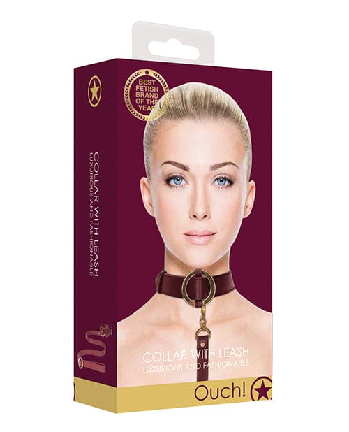 Shots America Shots Ouch Halo Collar with Leash Burgundy Kink &amp; BDSM
