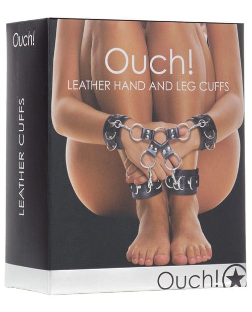 Shots America Shots Ouch Leather Hand &amp; Leg Cuffs Black Kink &amp; BDSM