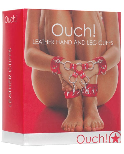 Shots America Shots Ouch Leather Hand &amp; Leg Cuffs Red Kink &amp; BDSM