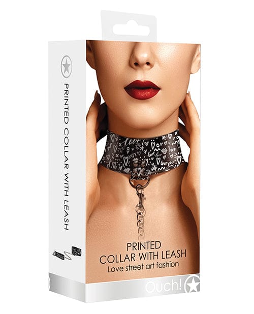 Shots America Shots Ouch Love Street Art Fashion Printed Collar with Leash - Black Kink &amp; BDSM