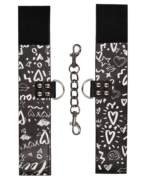 Shots America Shots Ouch Love Street Art Fashion Printed Hand Cuffs - Black Kink &amp; BDSM