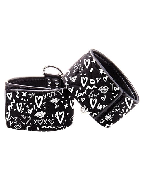 Shots America Shots Ouch Love Street Art Fashion Printed Hand Cuffs - Black Kink &amp; BDSM