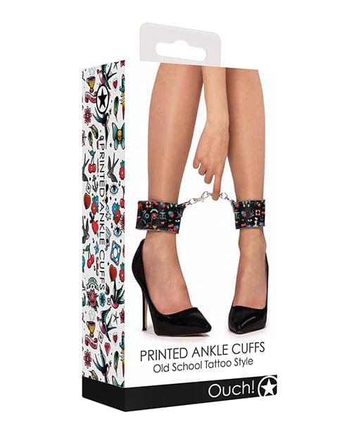 Shots America Shots Ouch Old School Tattoo Style Printed Ankle Cuffs- Black Kink &amp; BDSM