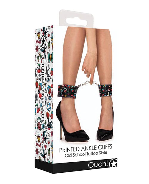 Shots America Shots Ouch Old School Tattoo Style Printed Ankle Cuffs- Black Kink & BDSM