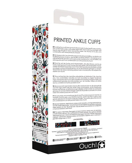 Shots America Shots Ouch Old School Tattoo Style Printed Ankle Cuffs- Black Kink &amp; BDSM