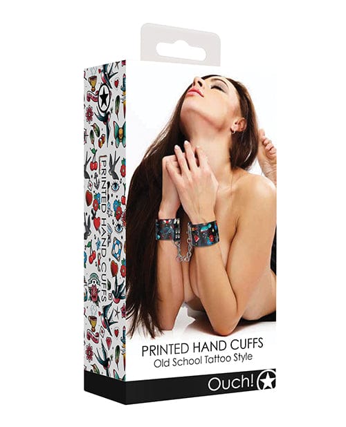 Shots America Shots Ouch Old School Tattoo Style Printed Hand Cuffs- Black Kink & BDSM