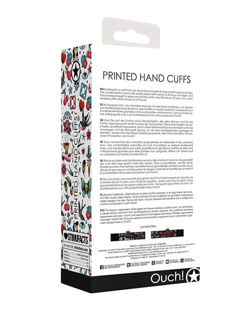 Shots America Shots Ouch Old School Tattoo Style Printed Hand Cuffs- Black Kink &amp; BDSM