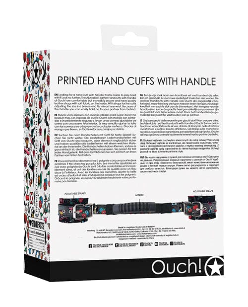 Shots America Shots Ouch Old School Tattoo Style Printed Handcuffs with Handle - Black Kink &amp; BDSM