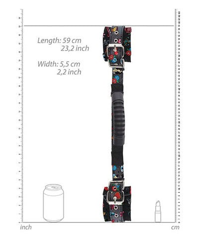 Shots America Shots Ouch Old School Tattoo Style Printed Handcuffs with Handle - Black Kink & BDSM