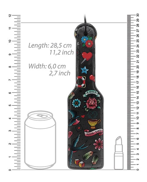 Shots America Shots Ouch Old School Tattoo Style Printed Paddle - Black Kink &amp; BDSM