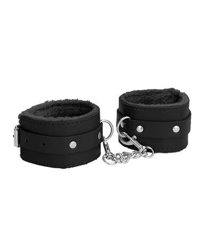 Shots America Shots Ouch Plush Leather Ankle Cuffs - Black Kink & BDSM