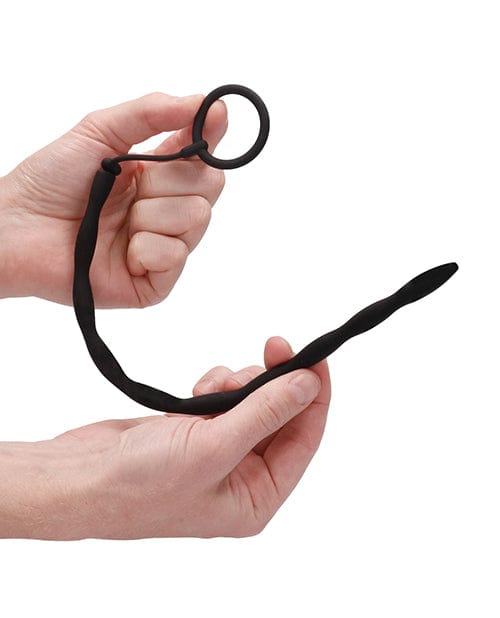 Shots America Shots Ouch Urethral Sounding Silicone Plug &amp; Cock Ring Set - Black Kink &amp; BDSM