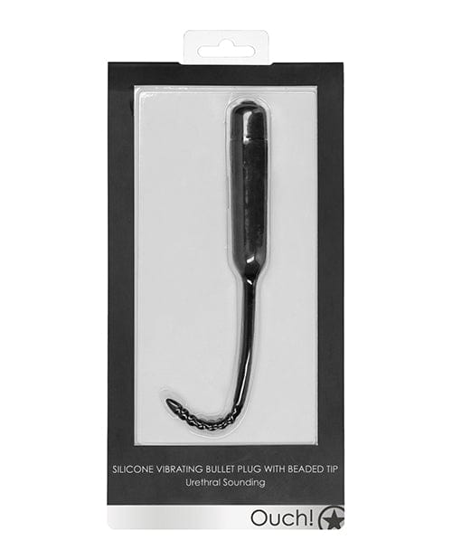 Shots America Shots Ouch Urethral Sounding Silicone Vibrating Bullet Plug with Beaded Tip - Black Kink &amp; BDSM