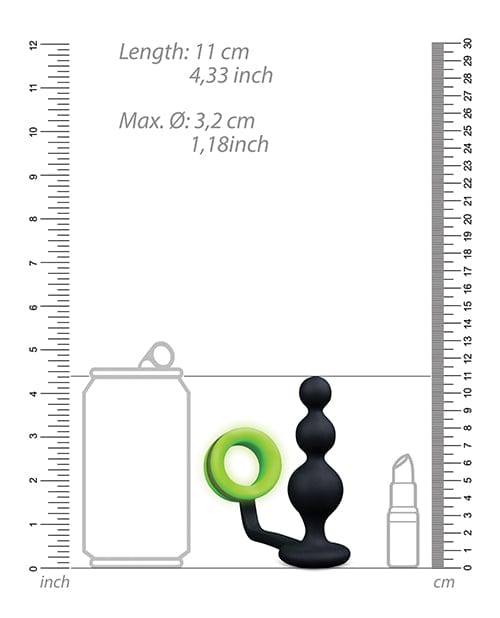 Shots America LLC Shots Ouch Beads Butt Plug W/cock Ring - Glow In The Dark Anal Toys