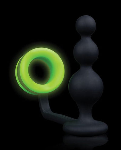 Shots America LLC Shots Ouch Beads Butt Plug W/cock Ring - Glow In The Dark Anal Toys