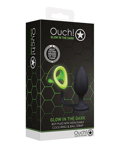 Shots America LLC Shots Ouch Butt Plug W/cock Ring &amp; Ball Strap - Glow In The Dark Anal Toys