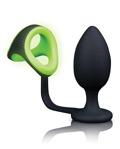 Shots America LLC Shots Ouch Butt Plug W/cock Ring &amp; Ball Strap - Glow In The Dark Anal Toys