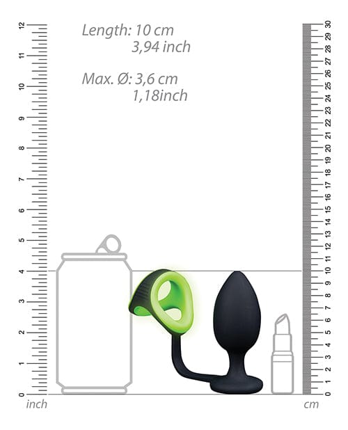 Shots America LLC Shots Ouch Butt Plug W/cock Ring &amp; Ball Strap - Glow In The Dark Anal Toys