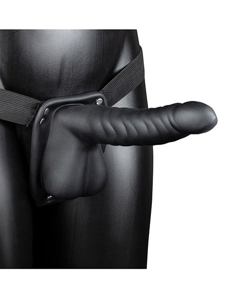 Shots America LLC Shots Ouch 8" Ribbed Hollow Strap On W/balls Black Dildos