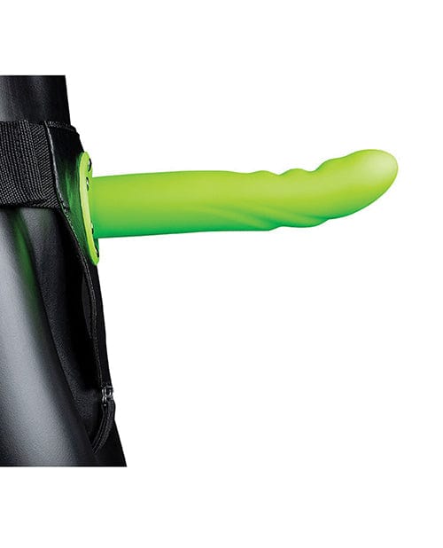 Shots America LLC Shots Ouch 8" Textured Curved Hollow Strap On - Glow In The Dark Dildos