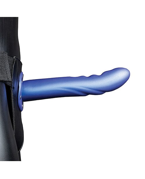 Shots America LLC Shots Ouch 8" Textured Curved Hollow Strap On - Metallic Blue Dildos