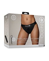 Shots Ouch Vibrating Strap On Panty Harness with open Back - Black