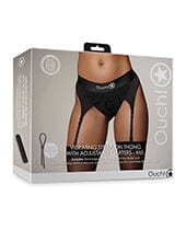Shots Ouch Vibrating Strap On Thong with adjustable Garters - Black