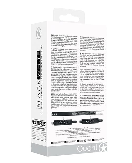 Shots America LLC Shots Ouch Black &amp; White Bonded Leather Collar W-hand Cuffs - Black Kink &amp; BDSM