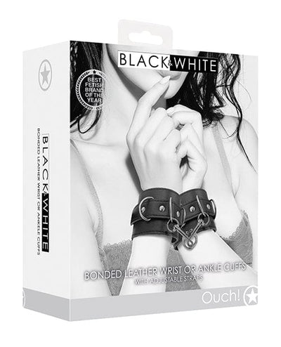 Shots America LLC Shots Ouch Black & White Bonded Leather Hand-ankle Cuffs - Black Kink & BDSM