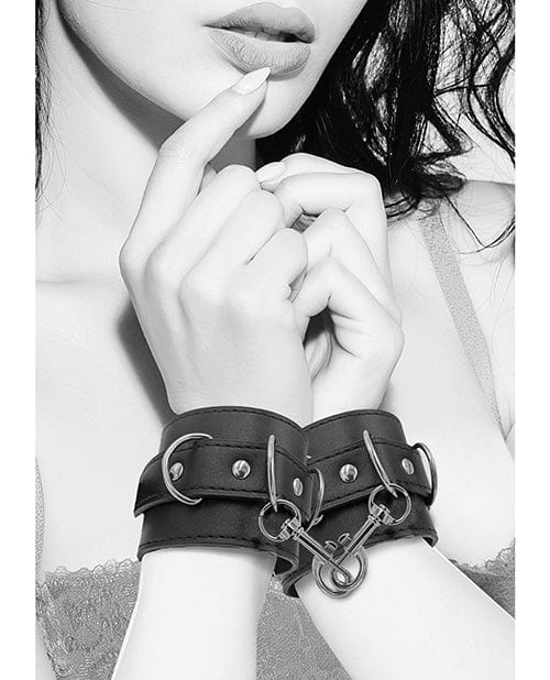 Shots America LLC Shots Ouch Black &amp; White Bonded Leather Hand-ankle Cuffs - Black Kink &amp; BDSM
