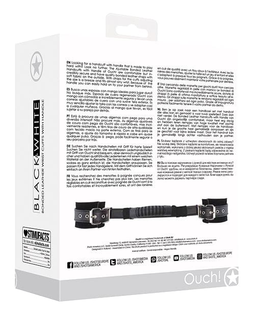 Shots America LLC Shots Ouch Black &amp; White Bonded Leather Hand Cuffs W-handle - Black Kink &amp; BDSM