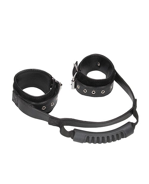Shots America LLC Shots Ouch Black &amp; White Bonded Leather Hand Cuffs W-handle - Black Kink &amp; BDSM