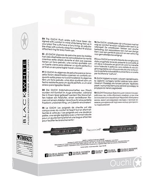 Shots America LLC Shots Ouch Black &amp; White Plush Bonded Leather Ankle Cuffs - Black Kink &amp; BDSM