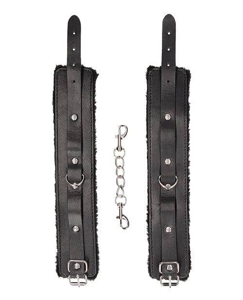 Shots America LLC Shots Ouch Black &amp; White Plush Bonded Leather Ankle Cuffs - Black Kink &amp; BDSM