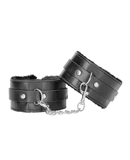 Shots America LLC Shots Ouch Black & White Plush Bonded Leather Ankle Cuffs - Black Kink & BDSM