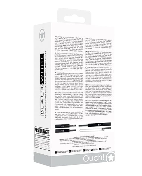 Shots America LLC Shots Ouch Black &amp; White Velcro Collar W-leash &amp; Hand Cuffs - Black Kink &amp; BDSM