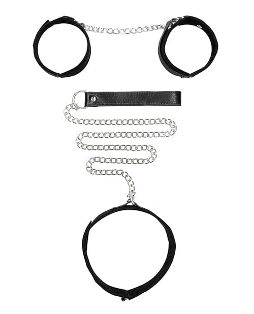 Shots America LLC Shots Ouch Black &amp; White Velcro Collar W-leash &amp; Hand Cuffs - Black Kink &amp; BDSM