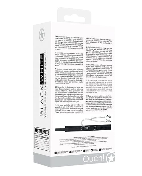 Shots America LLC Shots Ouch Black & White Velcro Collar W-nipple Clamps - Black Kink & BDSM