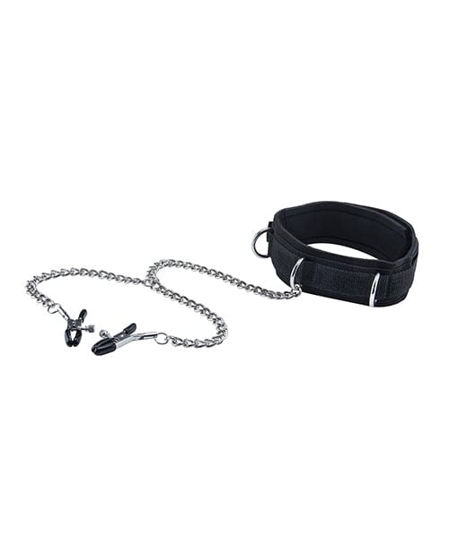 Shots America LLC Shots Ouch Black &amp; White Velcro Collar W-nipple Clamps - Black Kink &amp; BDSM