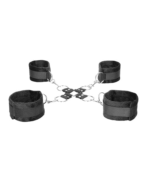 Shots America LLC Shots Ouch Black &amp; White Velcro Hogtie W-hand &amp; Ankle Cuffs - Black Kink &amp; BDSM